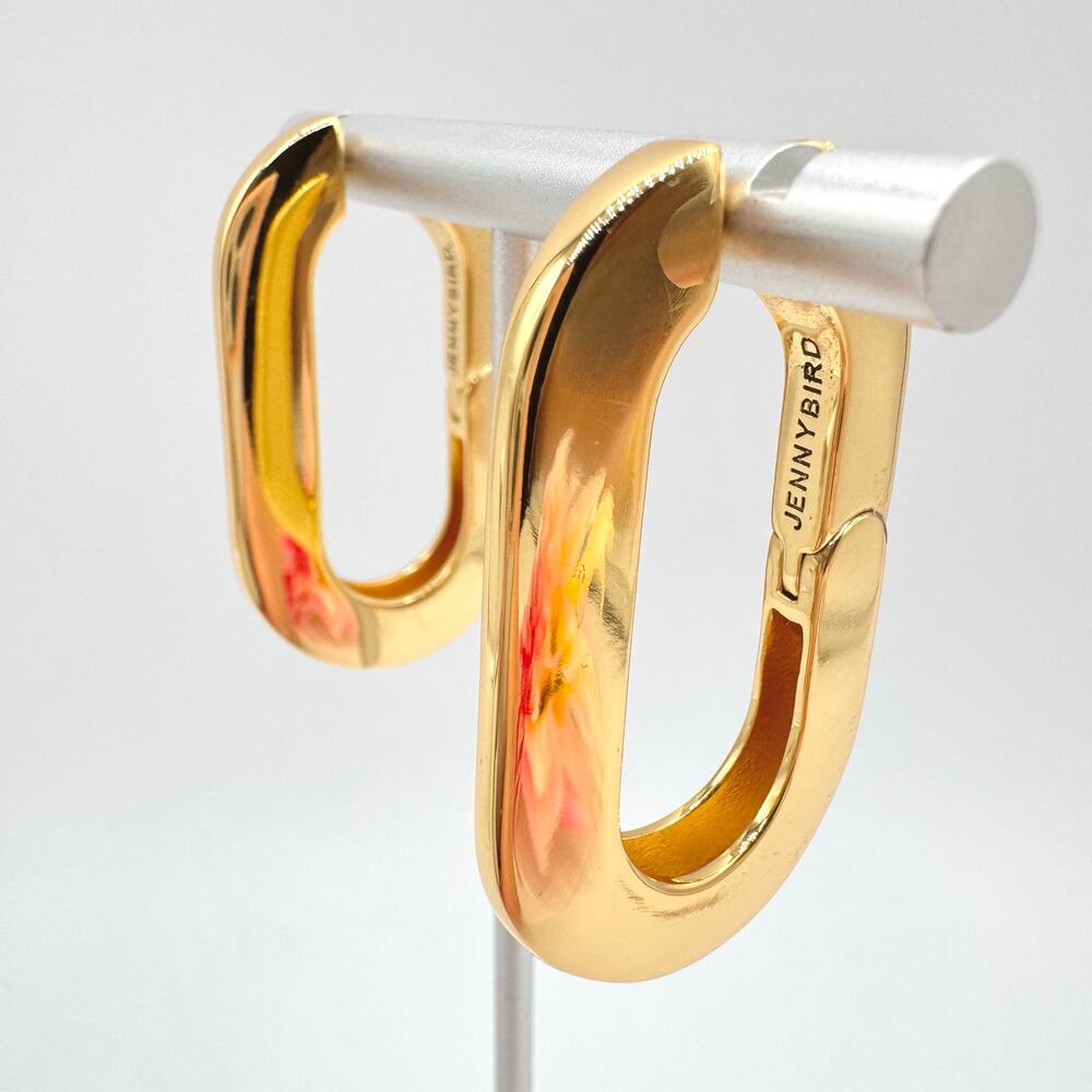 Jenny Bird Mega U-Link Earrings Gold Tone 14K Gold Plated Steel Oblong Hoops - Picture 3 of 12